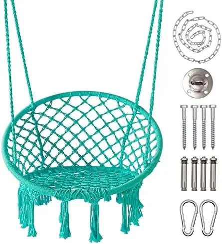 

Hammock Chair with Hanging kit, Hanging Knitted Mesh Cotton Rope Macrame Swing, 260 Pounds Capacity, 23.6" Seat Width,for Be