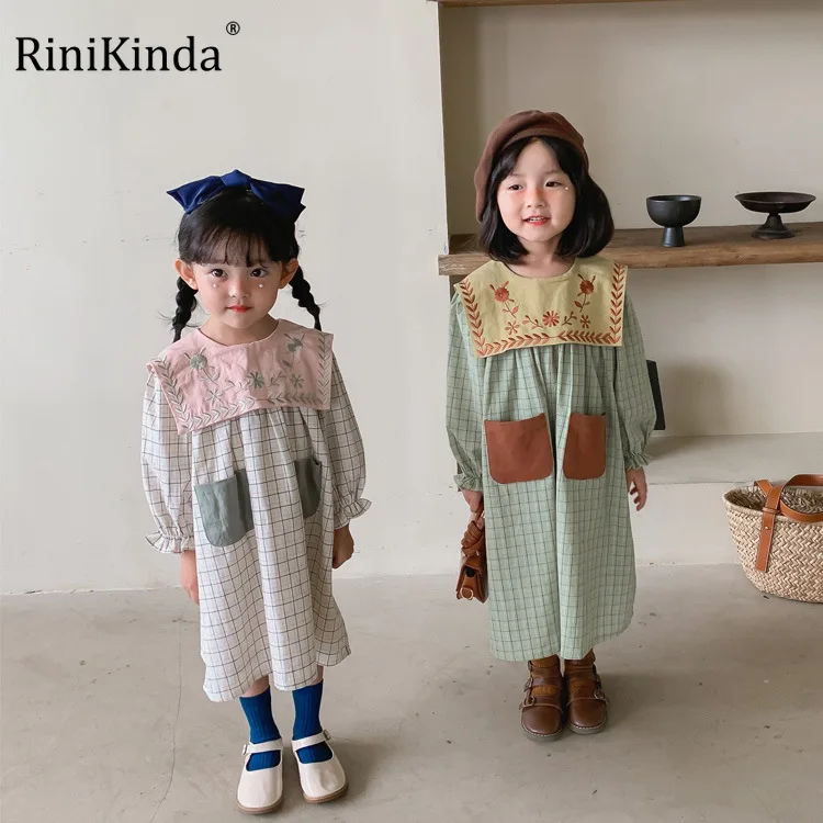 

RiniKindaSummer, платье для маленьких девочек, однотонное хлопковое детское платье с длинным рукавом, Детский сарафан, милое платье, модная одежда ...