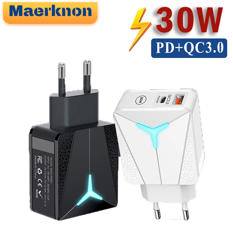 

PD 30W USB Charger Fast Charge USB C Charger Quick Charge3.0 Adapter for IPhone Samsung Xiaomi Mobile Phone Charger Wall Charger