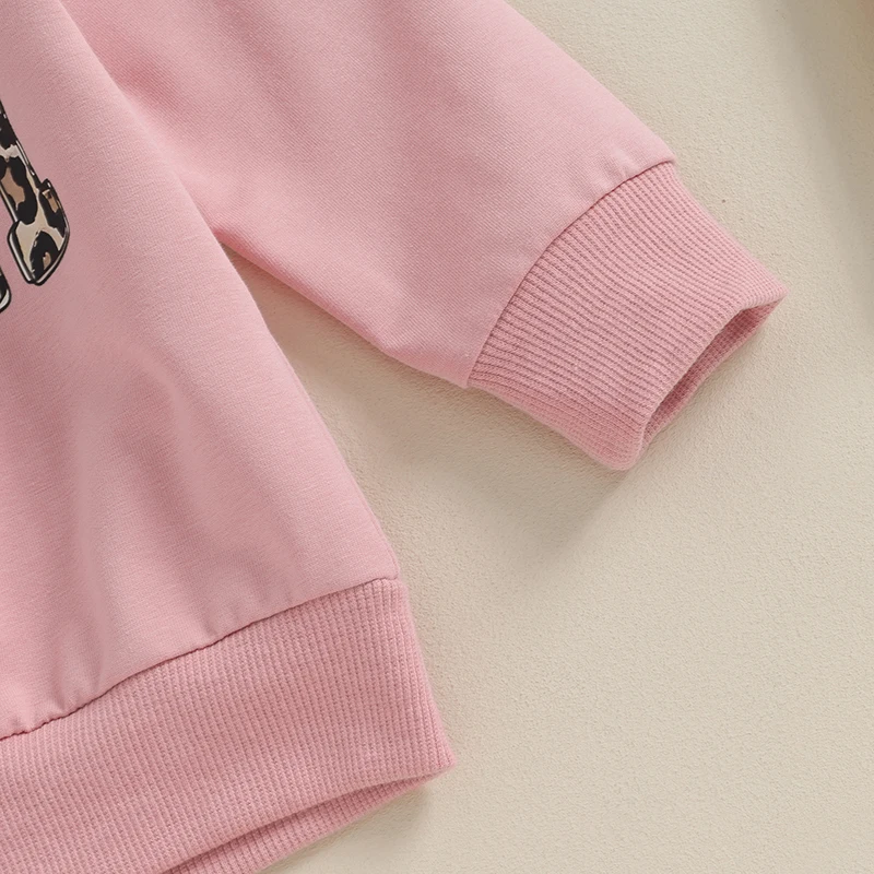 

Toddler Girl Fall Clothes Letter Leopard Print Long Sleeve Pullover Strap Pants 2 Pcs Outfit