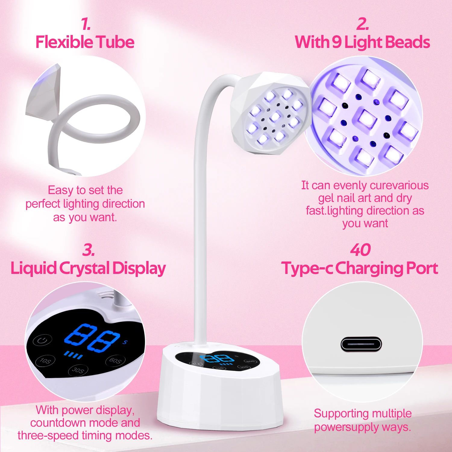 Мини-лампа для сушки гель-лака с 3 таймерами