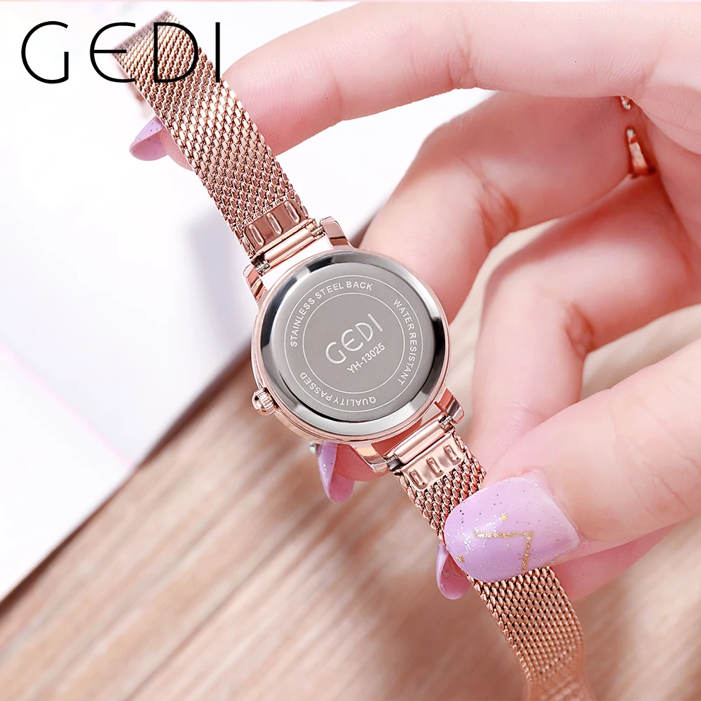 GEDI Waterproof Multi-color Ladies Watches Top Brand Luxury Fashion Quartz Wrist Watches for Women Milanese Steel Strap Relogios