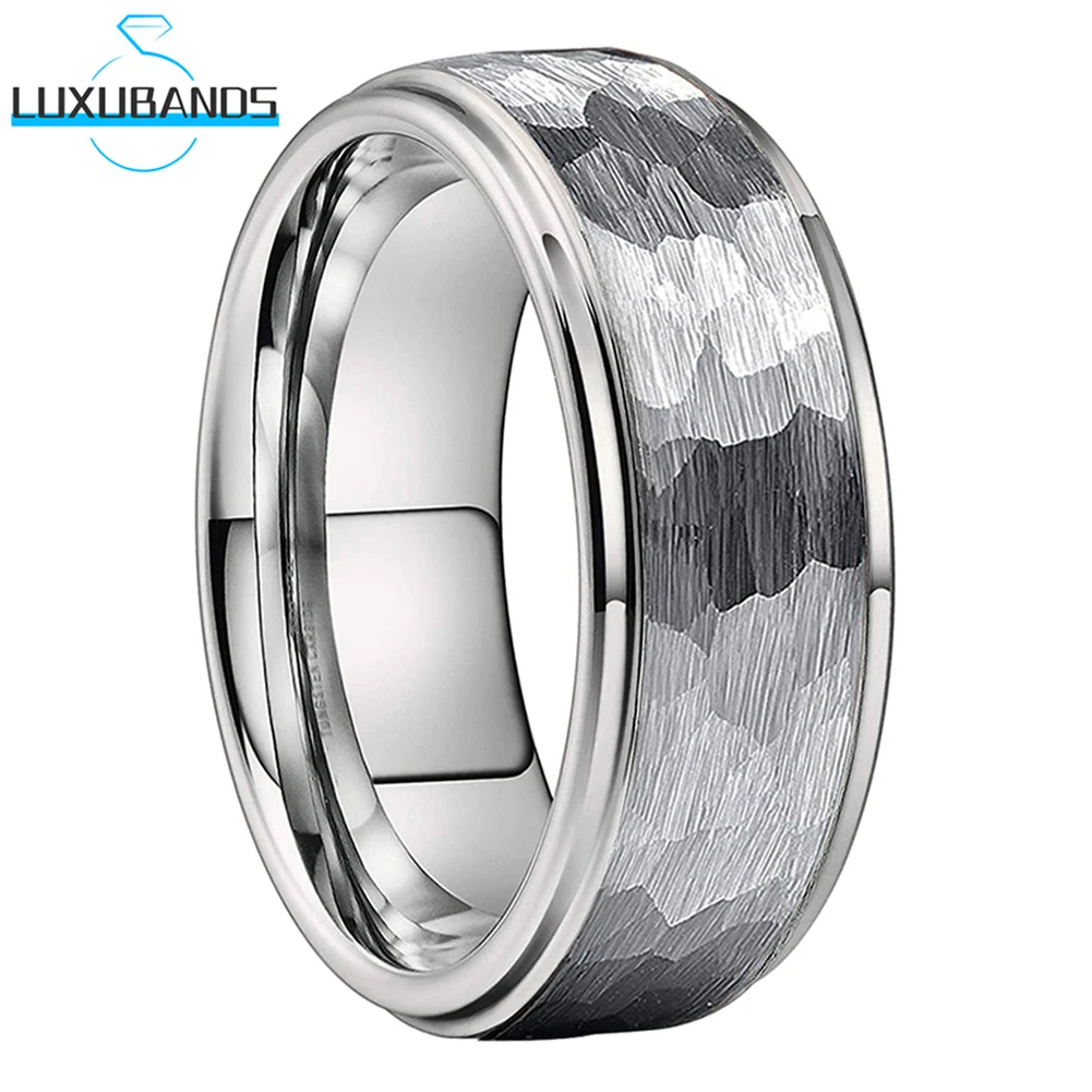 

Blue Tungsten Carbide Ring Black Rose Gold Stepped Edges Flat Multifaceted Hammer For Men Wemen Brushed Finish Comfort Fit