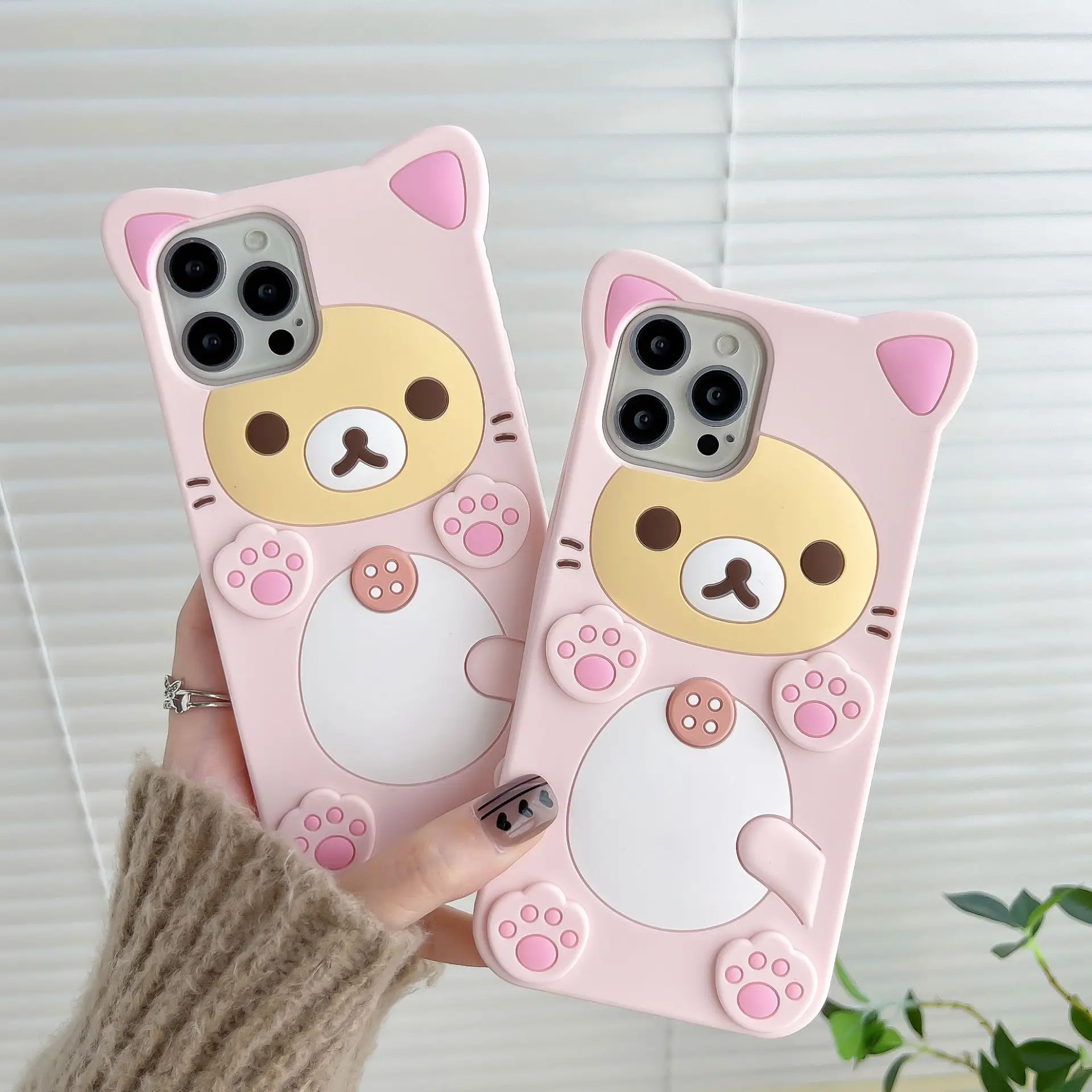 Rilakkuma Cat Bear Силиконовый мягкий чехол для iPhone 16 15 14 13 12 11 Pro Max 3D Мультяшный