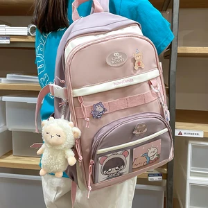 2022 New Women's Nylon Backpack Solid Color Girls School Bag Female Student Bookbag Large Capacity T