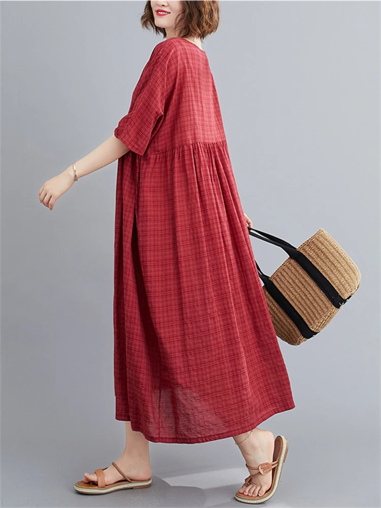 Платье женское хлопковое однотонное с коротким рукавом винтажное повседневное