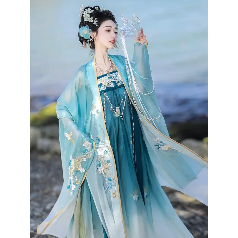 NT189 Han Yu Kui оригинальная женская рубашка Hanfu с вышивкой и большими рукавами