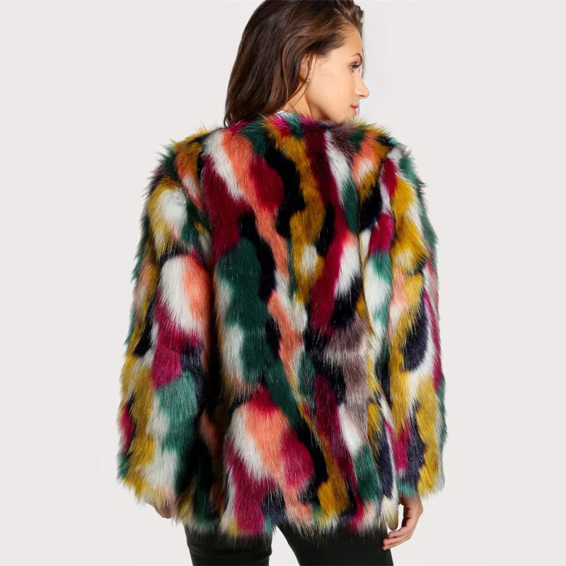 Autumn Winter New Women Rainbow Plush Coats Fashion Design Casual Loose Plus Velvet Warm Large Size Top Elegant Female Clothing