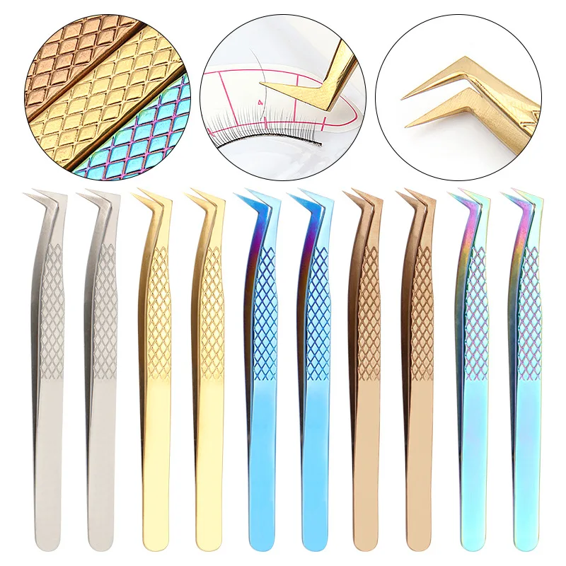 

1 pcs Stainless Steel Eyelashes Tweezers Professional For Lashes Extension Gold Decor Anti-static Eyelash Tweezer Makeup Tools