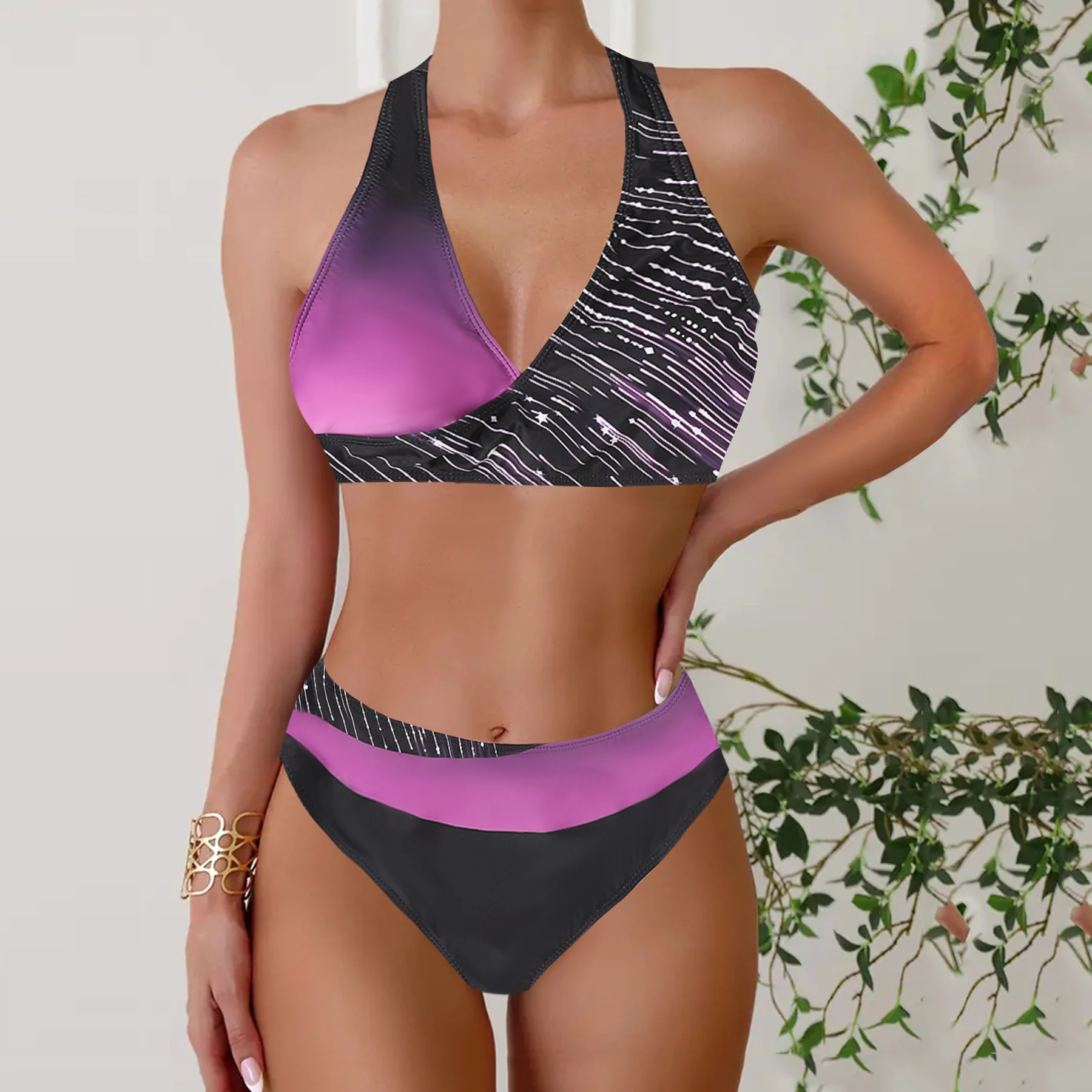 Женский комплект танкини для летних каникул — эластичный купальник с круглым