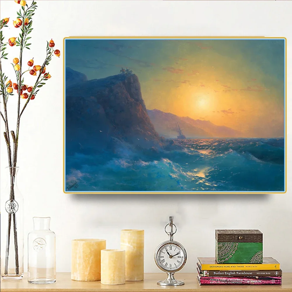 Картина маслом Переездной морской вид с крутым берегом заката Citon