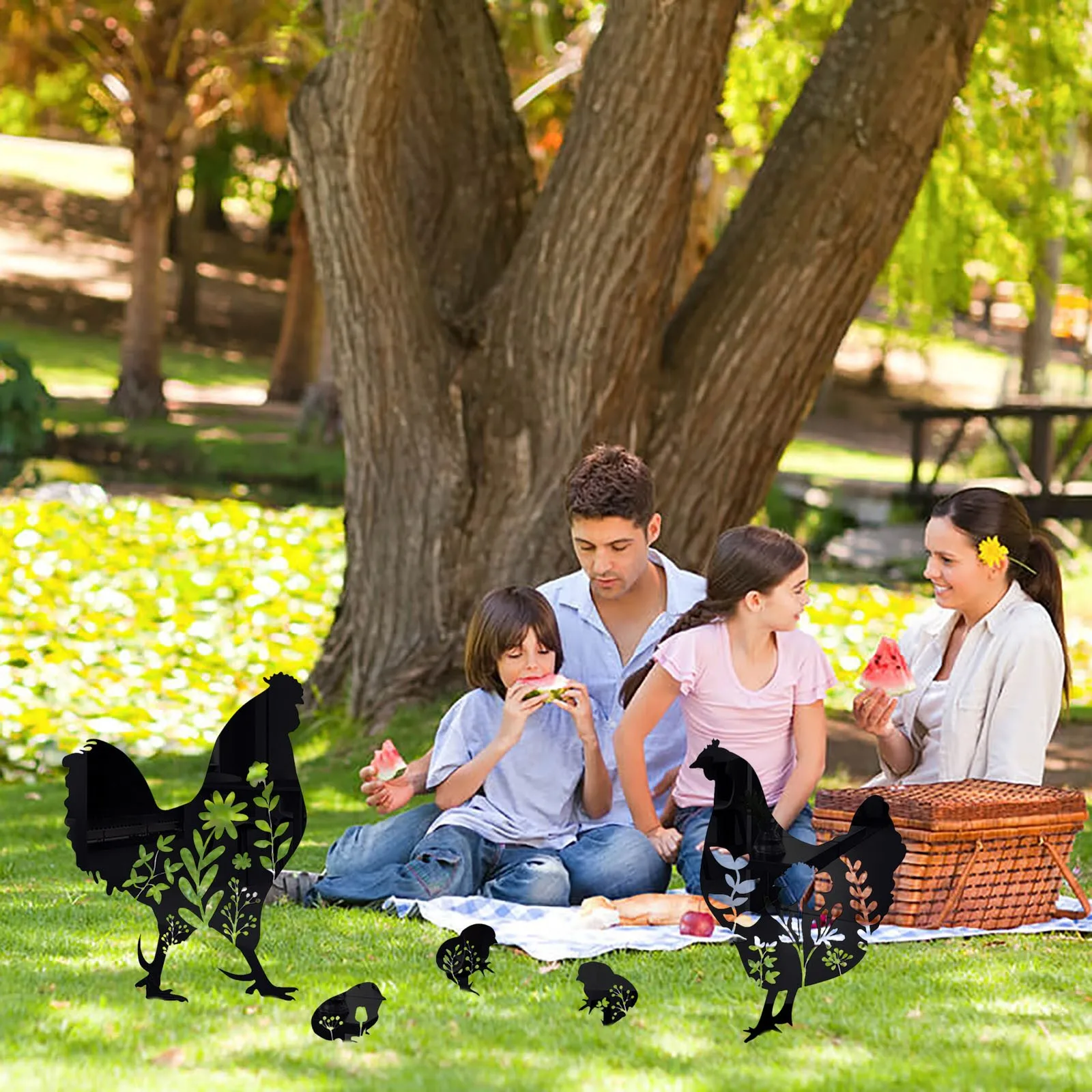 

Garden Steaks for Fence Poultry Decoration Yard Insert Chicken Acrylic Mirror Sticker Yard Art Decoration Plant Signs for Wall