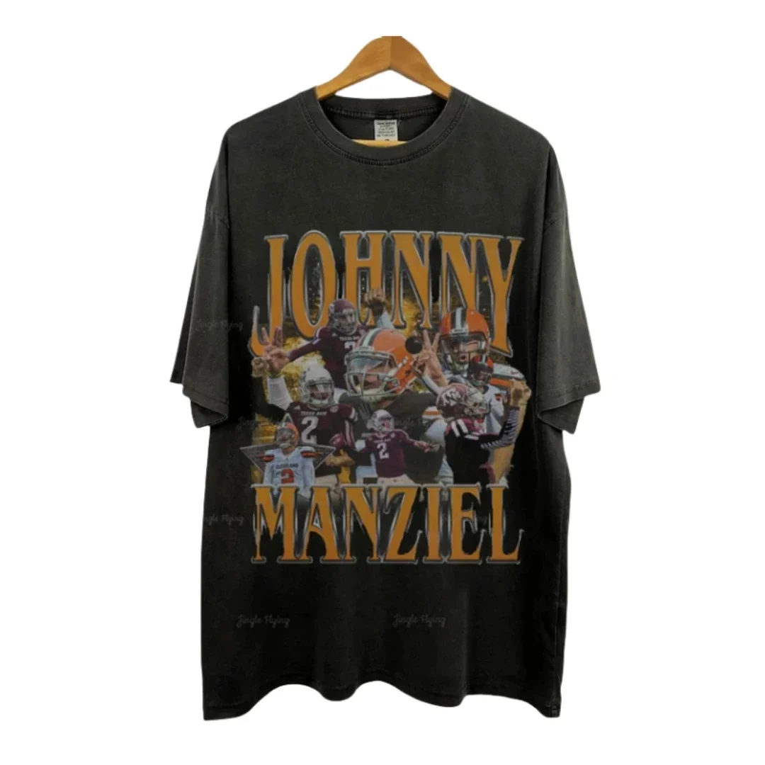 Винтажная футболка в графическом стиле 90-х годов Johnny Manziel большого размера ретро