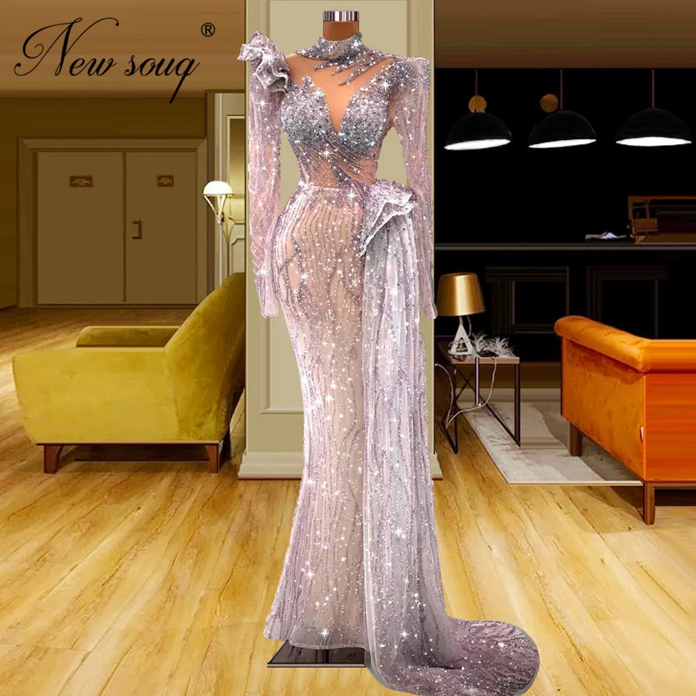 

Arabic Dubai Long Mermaid Evening Dresses Robes Du Soir Customized Beading Crystals Celebrity Dress Luxury 2022 Party Prom Dress