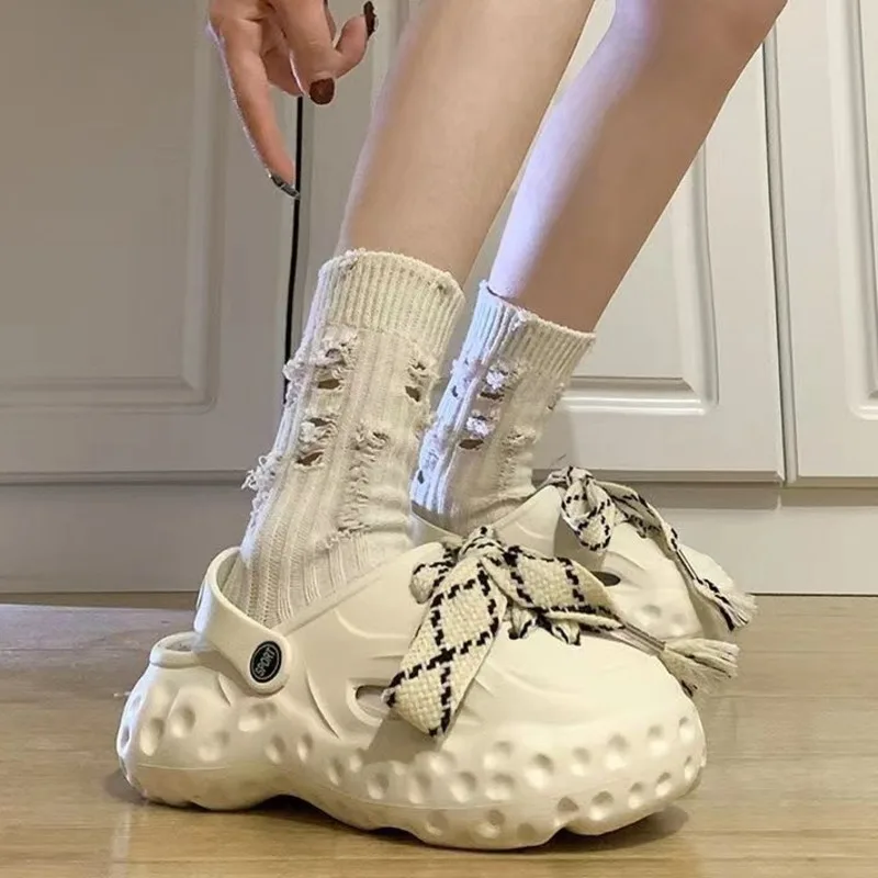 

Women's Summer Slippers Trends 2023 Casual Hight Platform Sandals Comfortable Round Toe Shoes Y 2k New White Black Sandals Girl