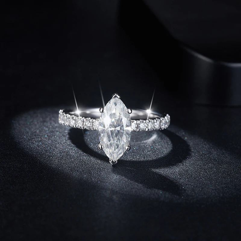 Фото Кольцо для помолвки и свадьбы KEEP YES 2.0ct с муассанитом огранки «маркиз» 6*12 мм для женщин, серебро 925 пробы, сертификат GRA №5