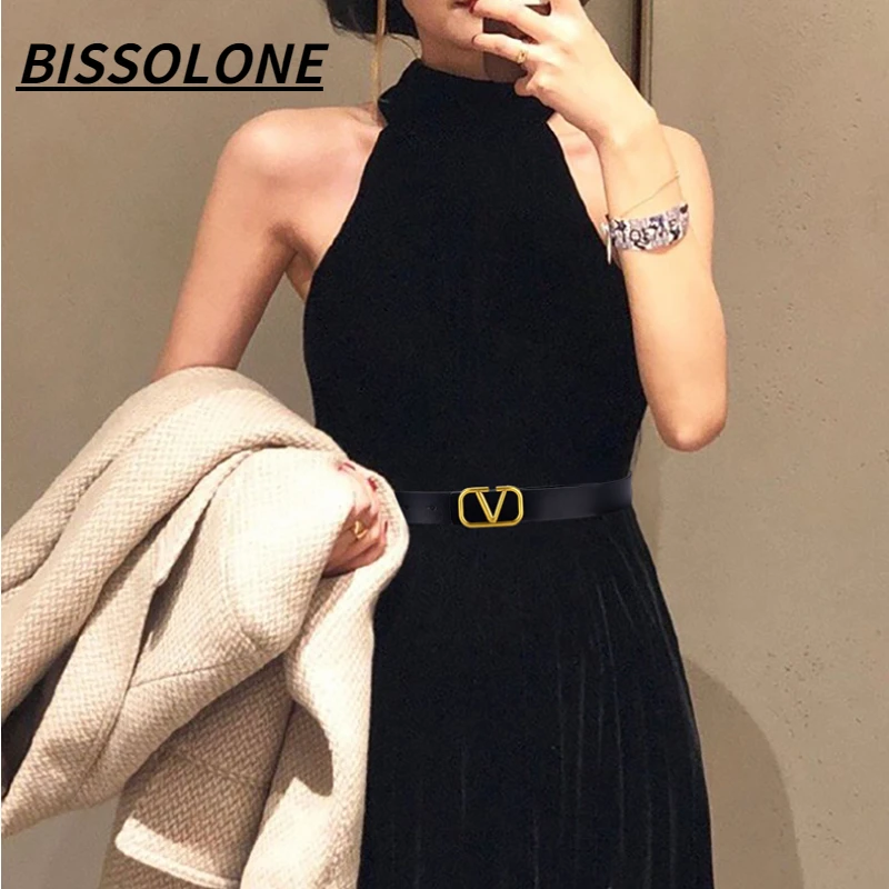 

BISSOLONE женские модные дизайнерские ремни из натуральной воловьей кожи с гладкой пряжкой в европейском стиле Модные Простые Роскошные брендо...