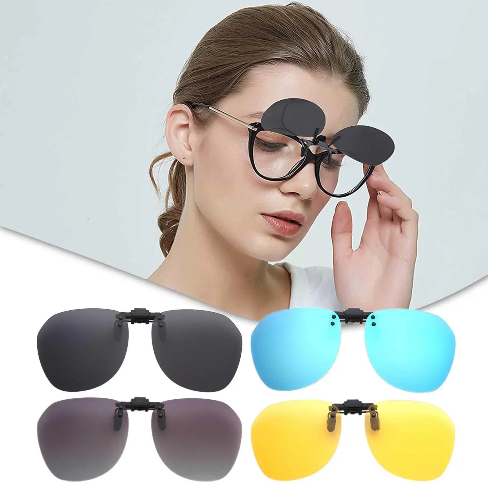 

1pc Clip-on Polarized Day Night Flip-up Len Uva Anti Driver Goggles Sunglasses Polarized Car Uvb Glasses Clip Anti-g Y5c0
