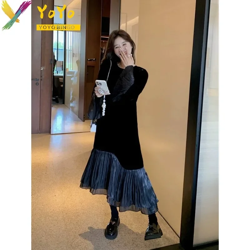 Элегантное официальное черное бархатное свободное платье-годе с расширяющимся