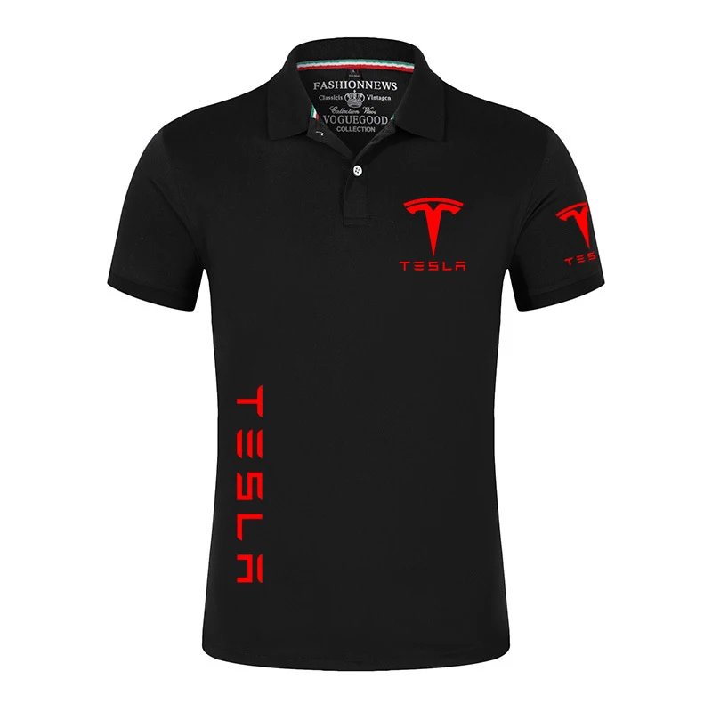 

Tesla Printed Polo Shirt 2023 New Men's Summer Stritching Men's Shorts Sleeve Polo Breathable Business Clothes Tee Shirt Polos
