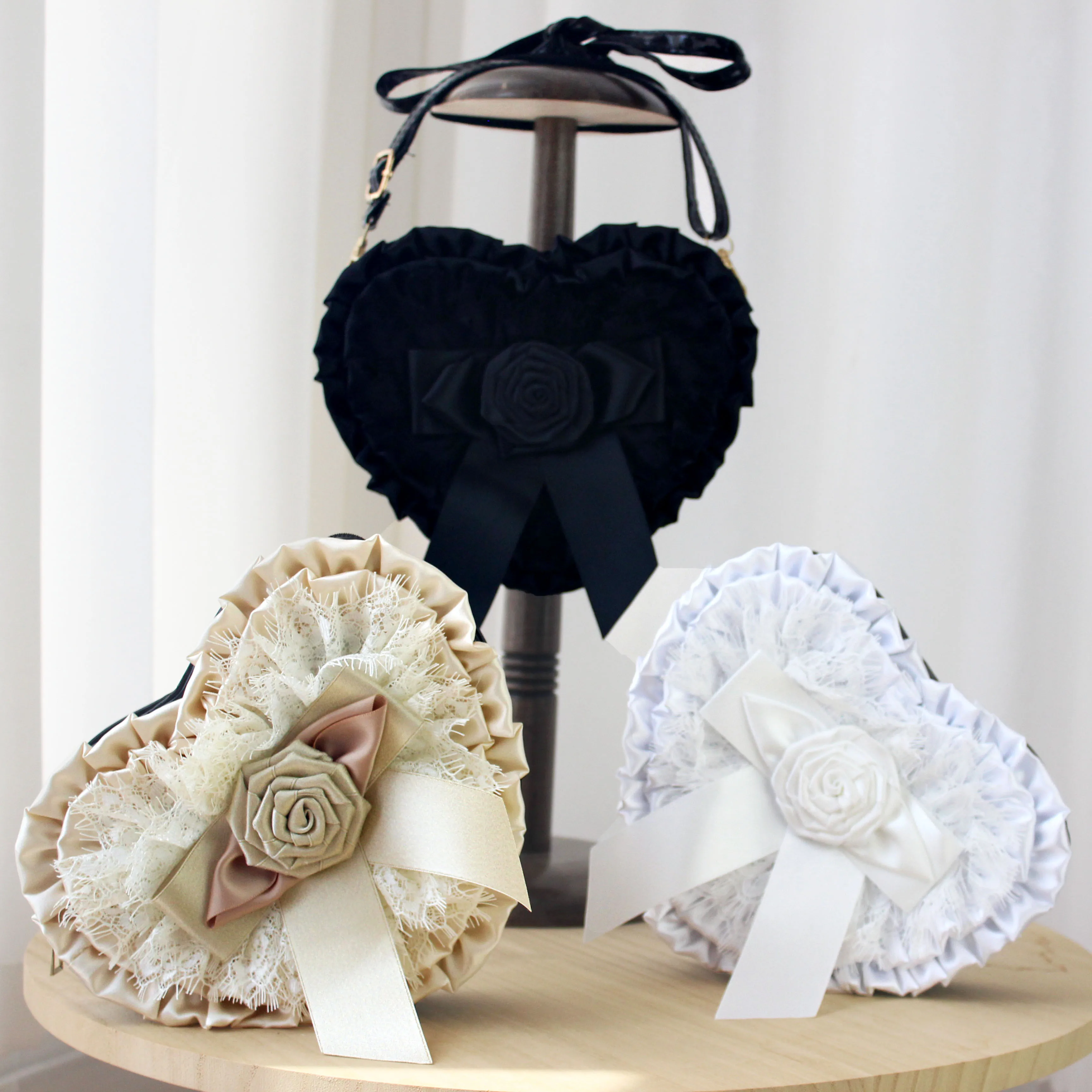 

Handmade Gothic Black White Rose Kill Hard Girl Style Handbag Dark Crossbody Heart Bag