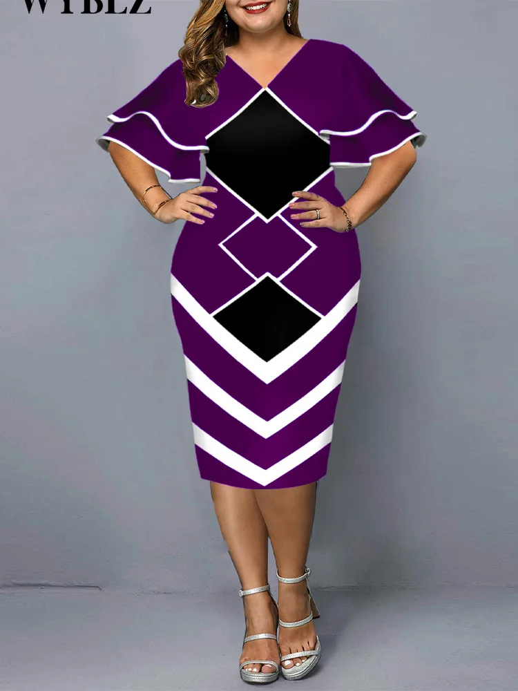 Plus Size Dresses for Women 4xl 5x New Year 2022 Summer Flying Sleeve Fashion O-neck Dresses Office Lady Business Dress Vestidos