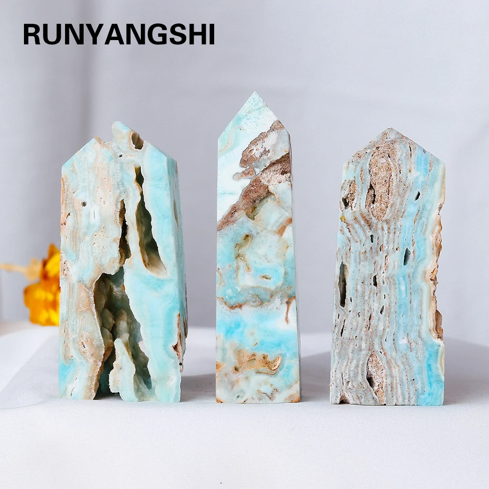 

Natural Caribbean Calcite Crystal Column Marine Calcite Heteropolar Ore Crystal Tower Point Healing Stone Pyramid Ornament