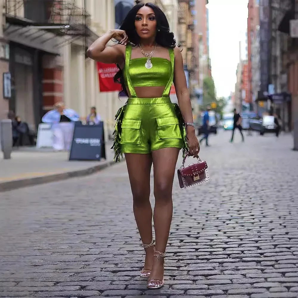 Женский металлический комплект из 2 предметов короткий топ с открытыми плечами