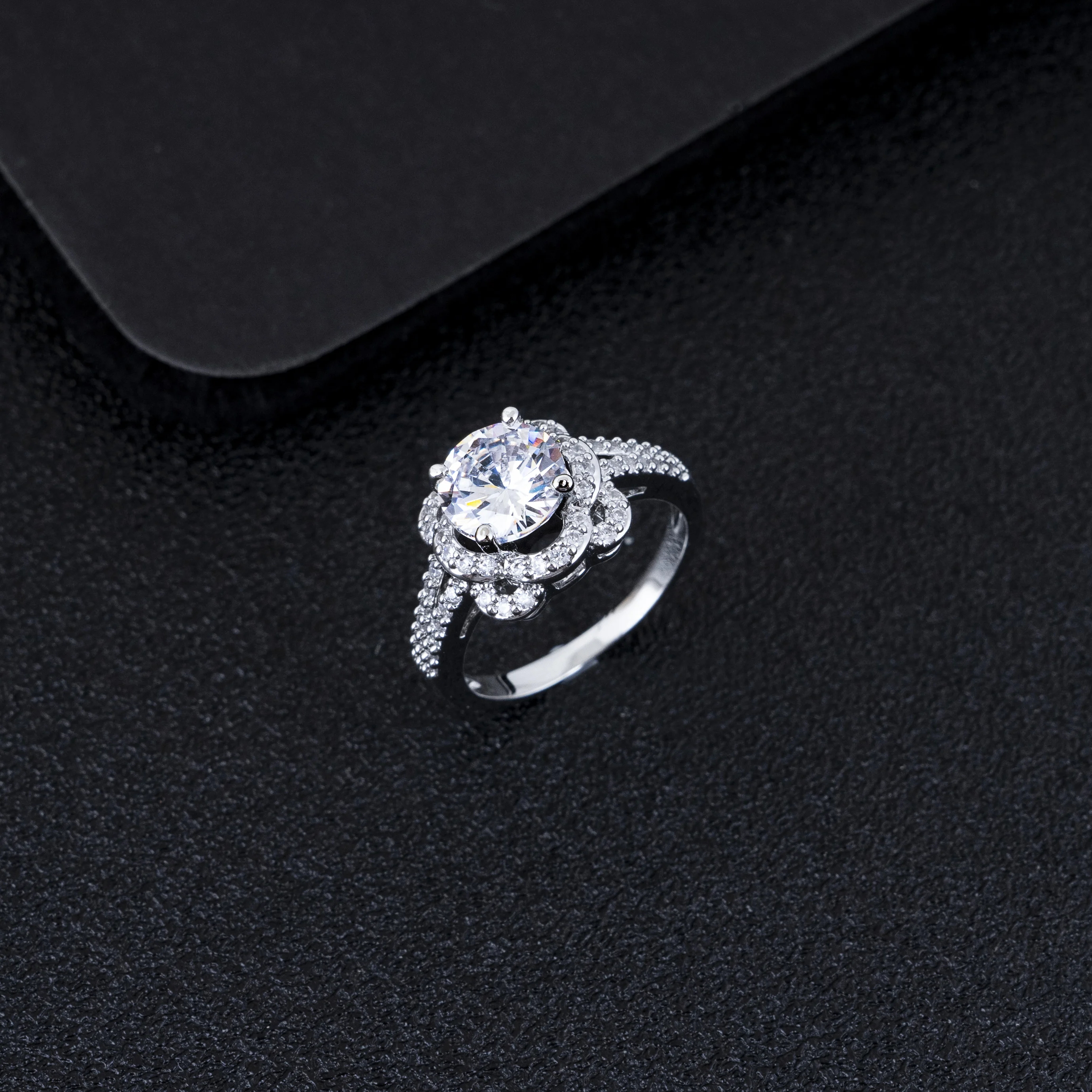 

Women Round Diamond Engagement Wedding Rings Silver Color Copper Jewelry