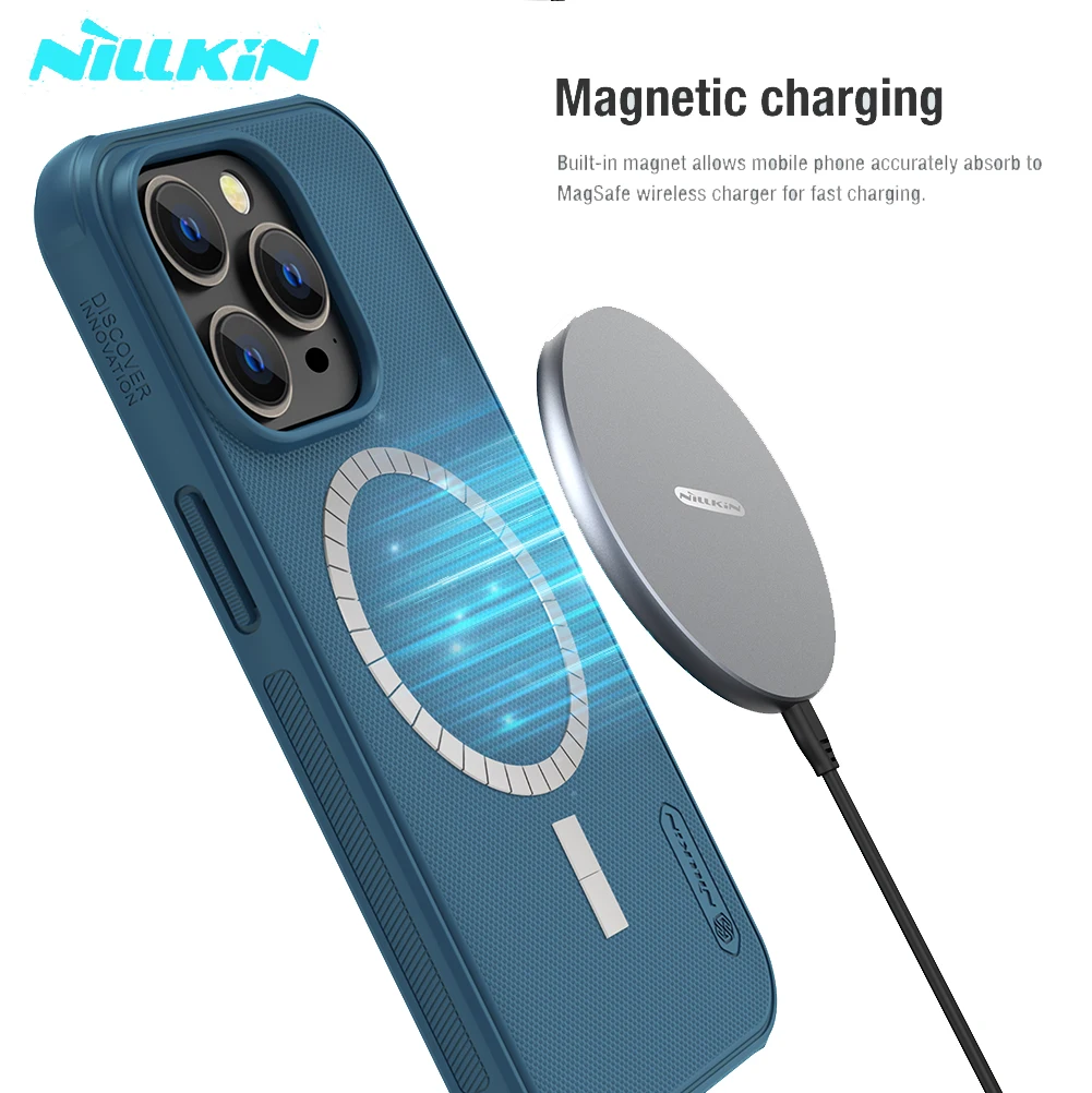 

For iPhone 14 Pro Max Case NILLKIN for Magsafe Magnetic Frosted Shield Hard PC Plastic Soft TPU Back Cover for iPhone14 Plus