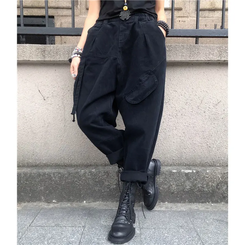 

New Arrival Spring Autumn Arts Style Women Elastic Waist Loose Casual Ankle-length Pants Solid Cotton Vintage Harem Pants 2022