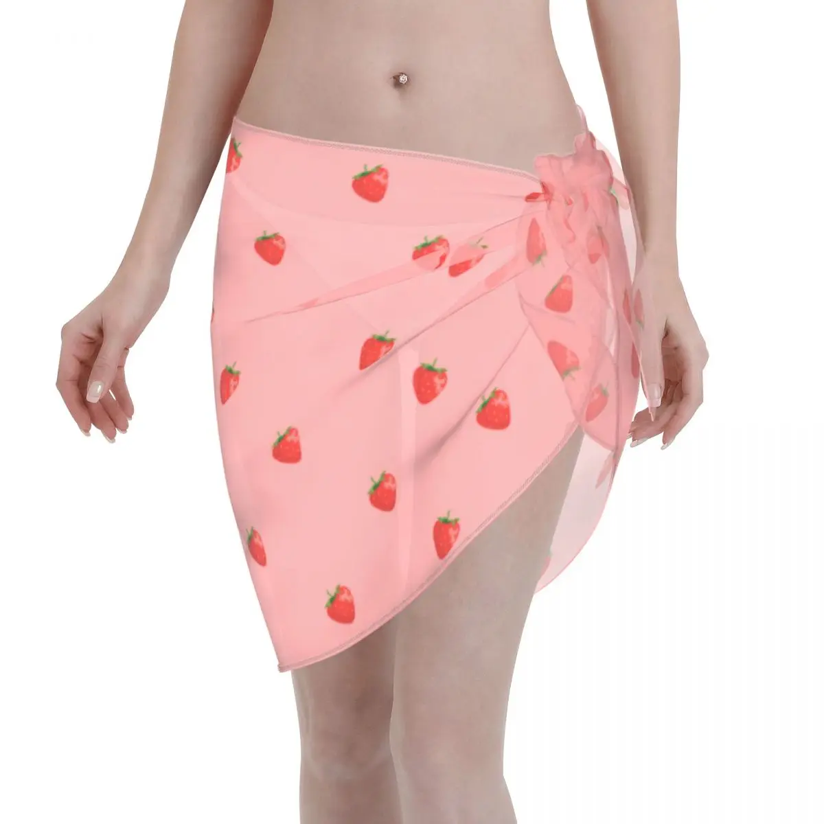 

Strawberries Fruit Pink Sexy Women Cover Up Wrap Chiffon Swimwear Pareo Sarong Beach Wear Bikinis Cover Ups Skirts Swimsuits