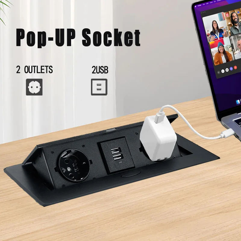 Всплывающая скрытая розетка 2 розетки USB-порта адаптер для быстрой зарядки