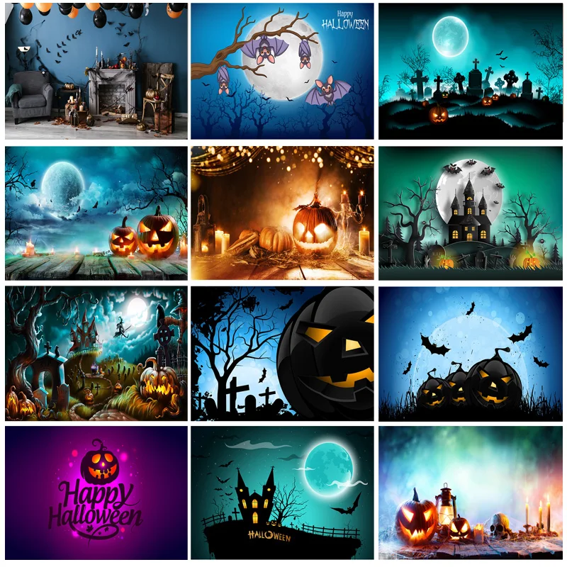 

SHENGYONGBAO Halloween Backdrop Pumpkin Lantern Castle Forest Moon Baby Photography Background Photo Studio Props 21802 WS-02