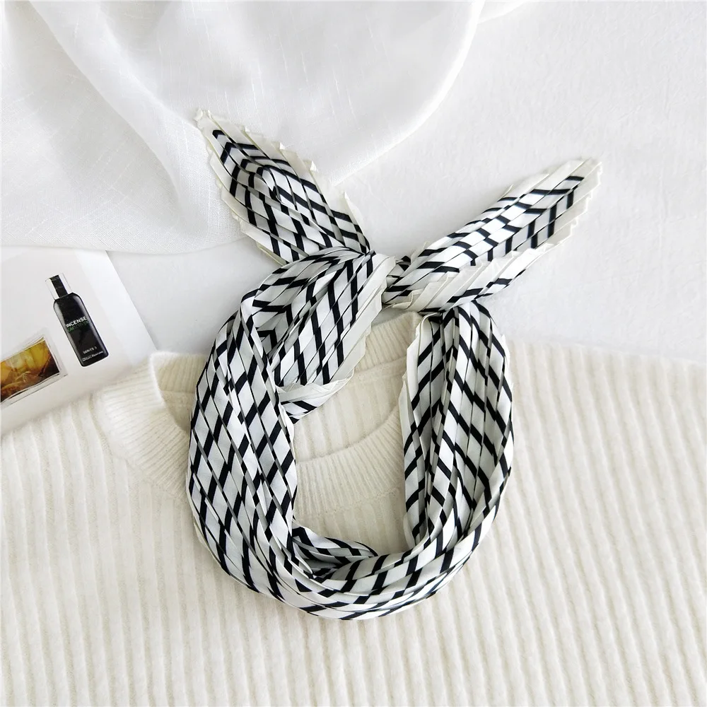 

Pleated Women Silk Square Scarf Lady Bandana Head Wrap Shawl Satin Foulard Female Large Hijab Neckerchief Scarves Headband