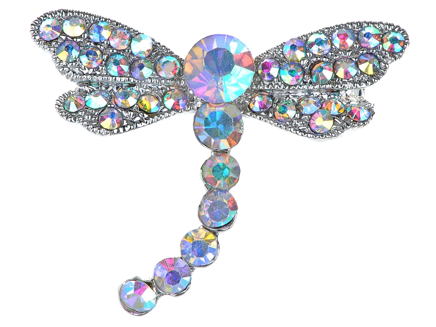 

Silvery Tone Iridescent Rhinestones Dragonfly Insect Wings Brooch Pin