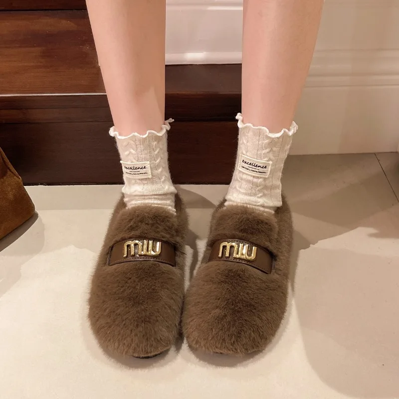 2024 осень/зима новые женские тапочки Baotou на толстой подошве с бархатной теплой