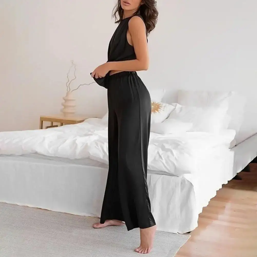 

Пижамный комплект Женский, одежда для сна без рукавов, свободные брюки с перекрестной спиной, одежда для отдыха с широкими штанинами, лето