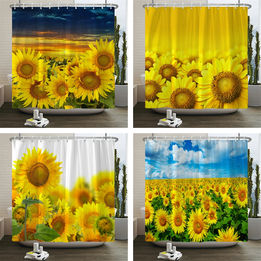 

Floral Shower Curtain Flower Sunflower Printed Frabic Waterproof Polyester Bathroom Curtain with Hooks Bathtub Screen 180x240