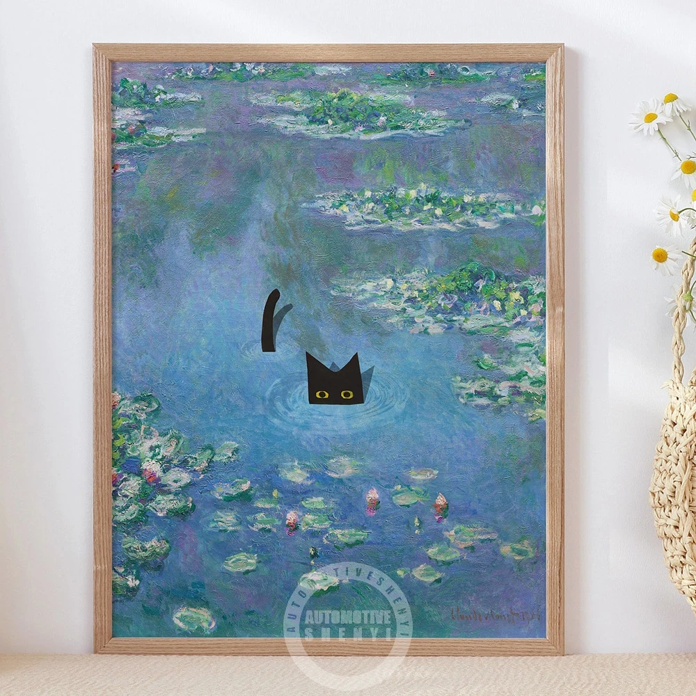 Картина на холсте Monet с изображением кошки-лилии постер цветами Клода Моне в