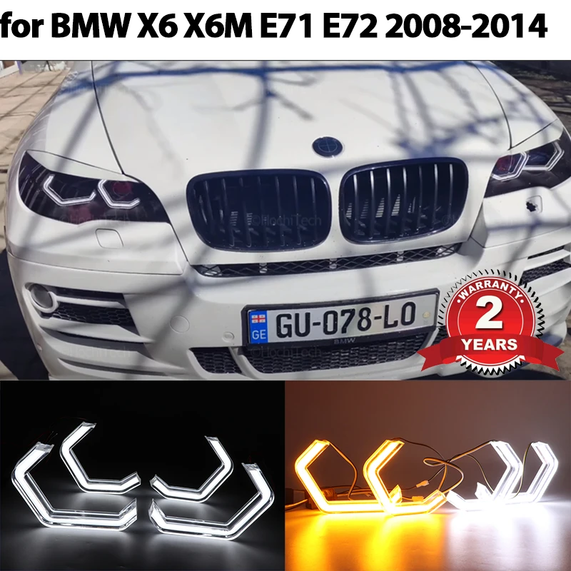 

Кольцевые светодиодные фары «глаза ангела», дневные ходовые огни для BMW X6 X 6 м X6M E71 E72 2008-2014 M4, стильный сигнал поворота, белый, желтый