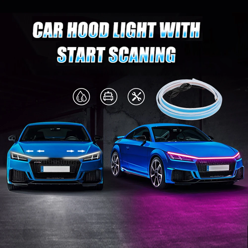 

OKEEN LED Car Hood Decorative Strip Lights With Start Scan Dynamic Universal Car Daytime Runing Lights Auto Headlights Strip 12V