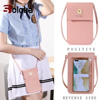 womens crossbody bag pu leather touch screen mobile phone bag womens wallet retro daisy hasp card cash storage pouch