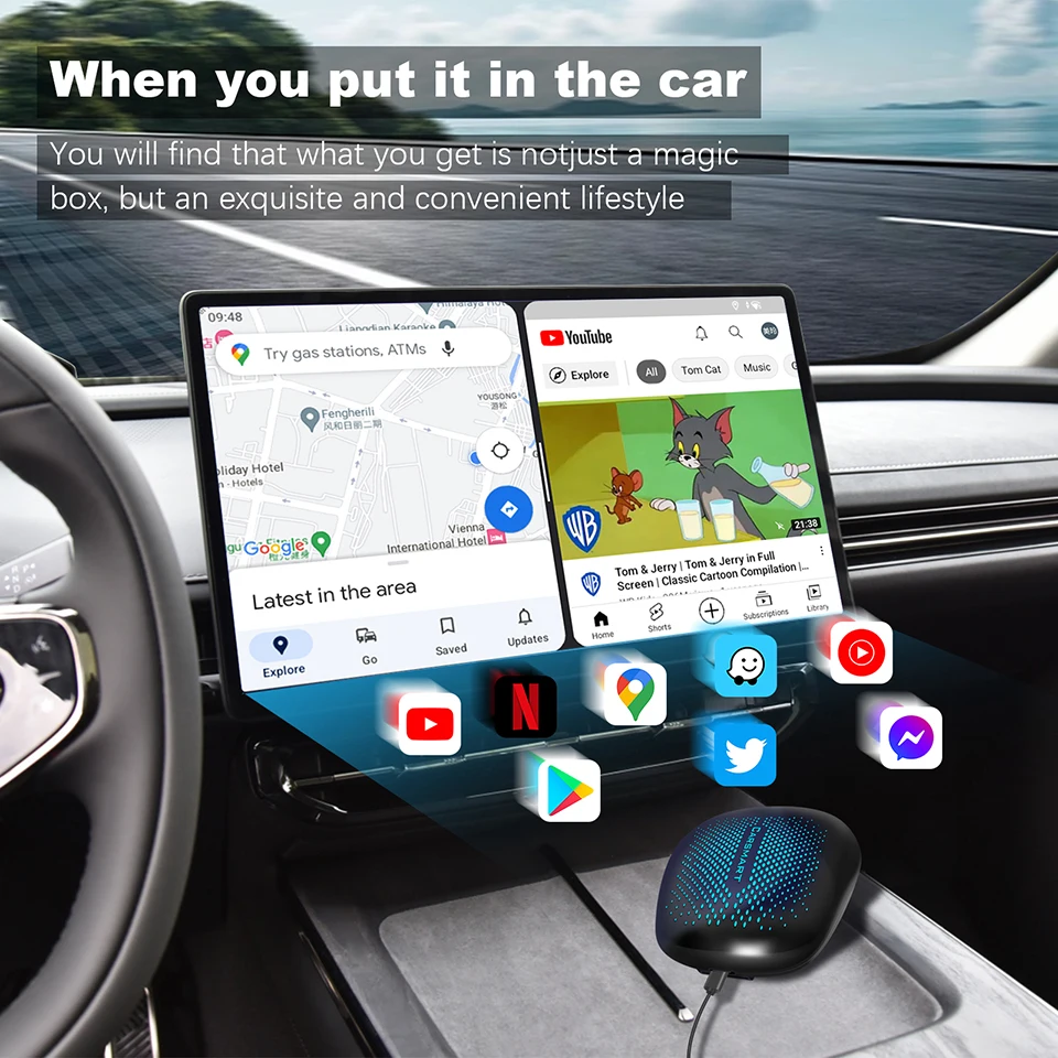 Автомобильный тв CarPlay видеоплеер беспроводной Android авто Apple адаптер Netflix Youtube