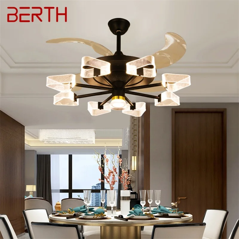 

BERTH Modern Ceiling Fan Lights With Remote Control Invisible Fan Blade LED For Home Dining Room Bedroom Restaurant