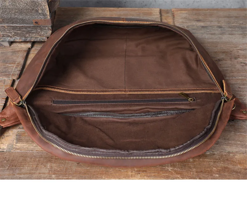 Natural genuine leather super large capacity men's chest bag retro designer crazy horse cowhide big shoulder crossbody bag