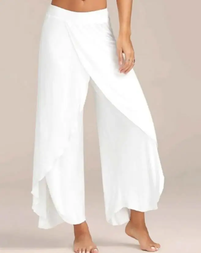 

Повседневные белые длинные брюки для активного отдыха, Модные свободные брюки для йоги с разрезом и широкими штанинами в стиле пэчворк, жен...