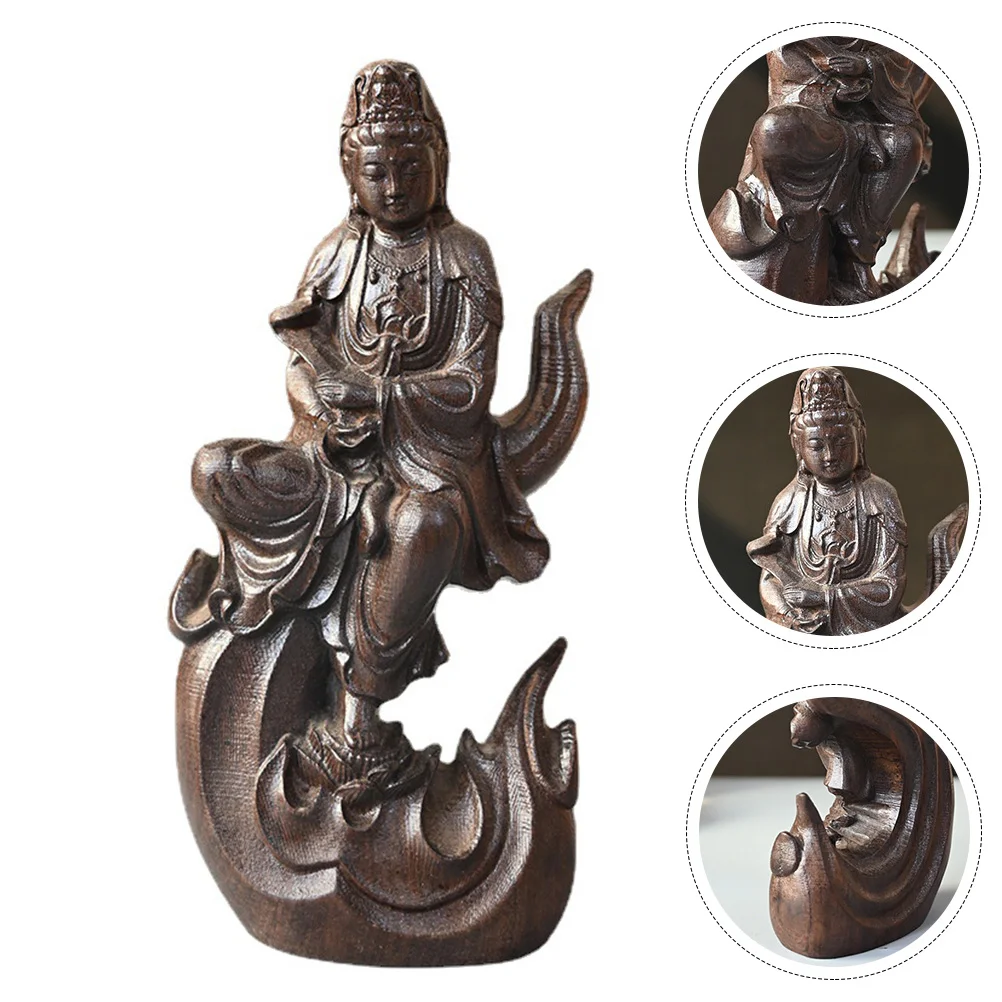 

Wood Carved Kannon Shape Desktop Office Housewarming Kannon Decoration