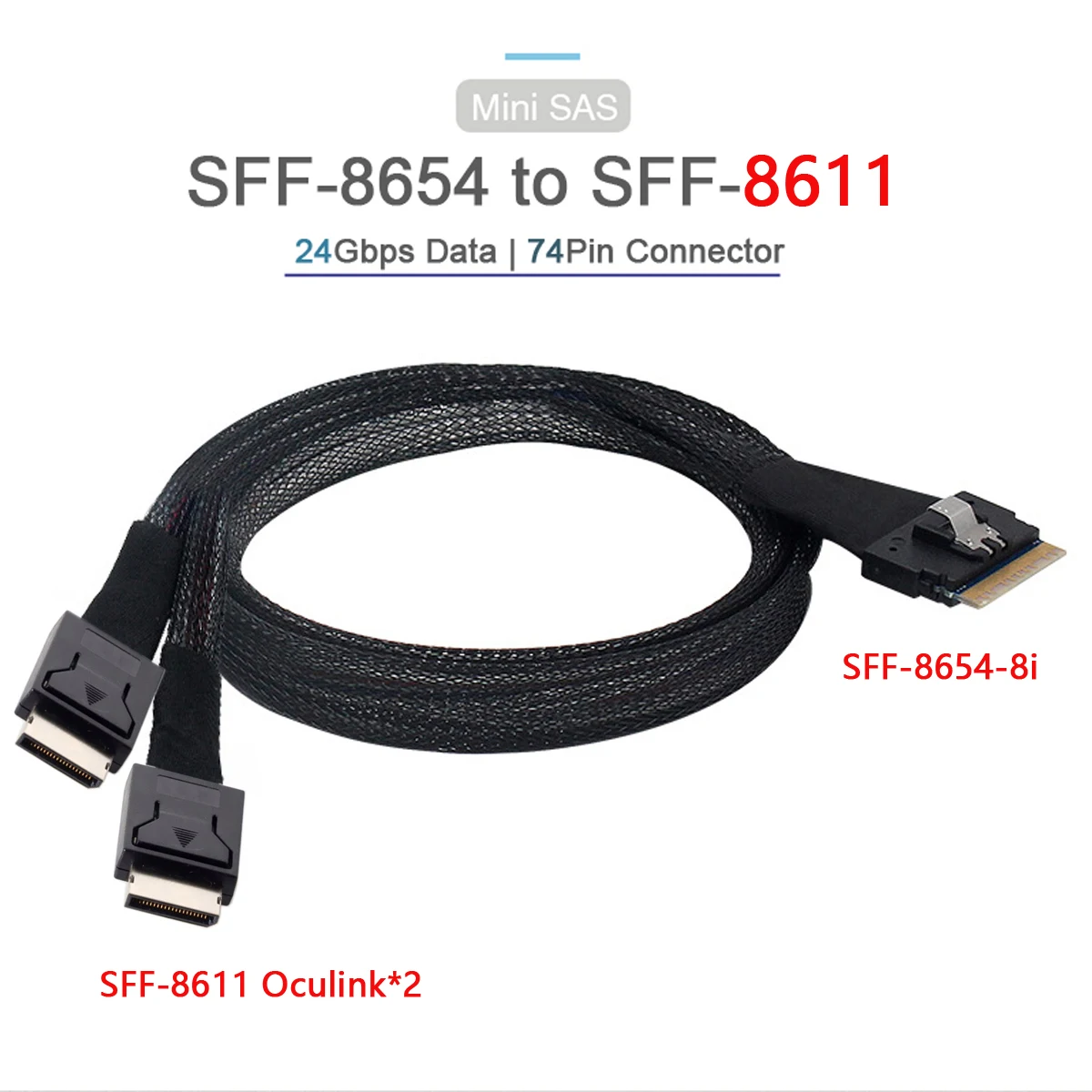 

CY Xiwai PCI-Express SFF-8654 8i 74Pin to Dual Oculink SFF-8611 PCI-E Ultraport Slimline SAS Slim 4.0 Cable 50cm