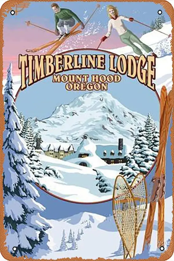 Металлическая жестяная вывеска 8 х 12 дюймов — Timberline Lodge Зимние виды Mt. Капюшон